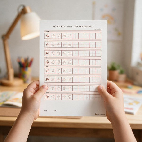 YCT Standard Course Book 5 Worksheets | YCT Level 4 Chinese Character Tracing Sheets, Printable Digital